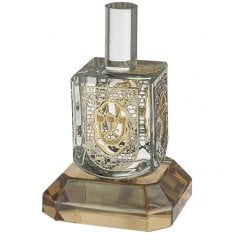 Silver and Gold Metal Crystal Dreidel on Glass Base – Nes Gadol Hayah Sham