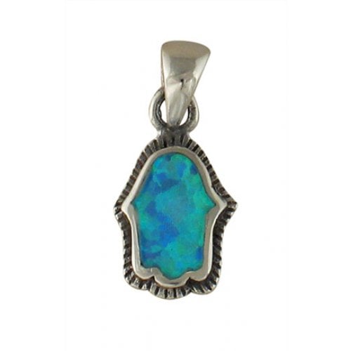 Silver and Opal Designed Hamsa Pendant