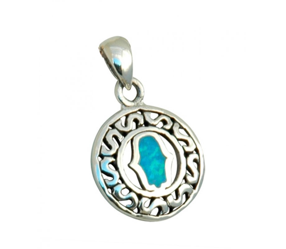 Silver and Opal Framed Hamsa Pendant