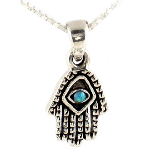 Silver and Opal Hamsa Necklace