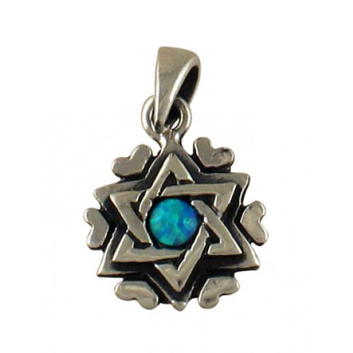 Silver and Opal Star of David Heart Pendant