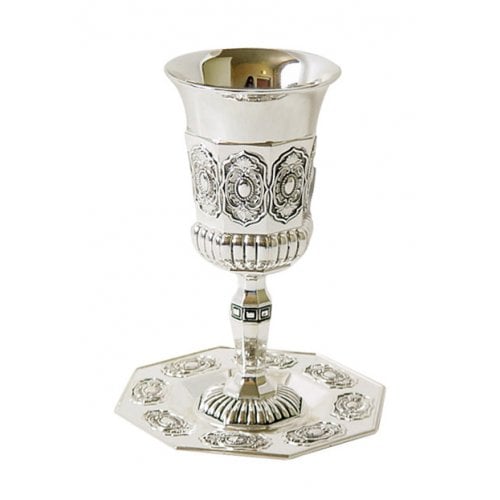 Silver plated Kiddush Cup on Stem with Matching Hexagon Plate