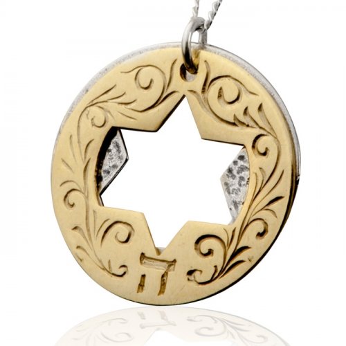 Silver-Gold Shield of Abraham Necklace by HaAri Jewelry | aJudaica.com