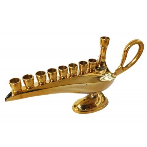 Small Aladdin Lamp Copper Chanukah Menorah, For Candles - 7 Inches