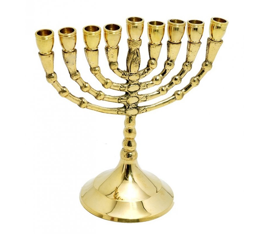 Small Classic Gold Chanukah Menorah, Decorative Branches - 5 Inches