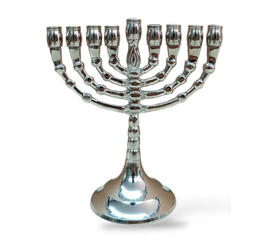 Small Classic Nickel Chanukah Menorah, Decorative Branches - 5 Inches