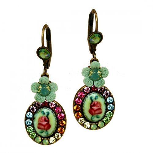 Small Colorful Flower Cameo Earrings