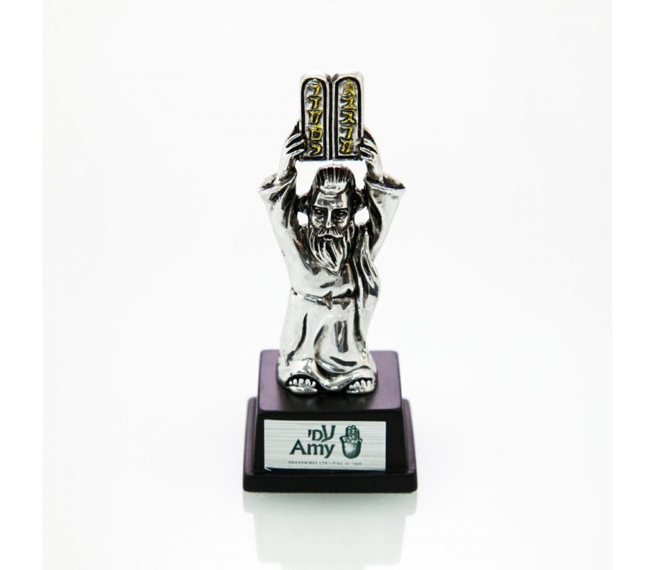Small Figurine on Wood Base - Moses and the Ten Commandments