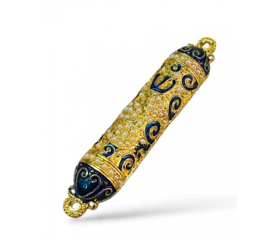 Small Gold Color Metal Mezuzah Case with Stones, Enamel - Choice of Colors