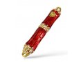 Small Metal and Pewter Mezuzah Case with Band of Gleaming Stones, Enamel - Color Choice