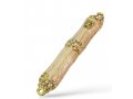Small Metal and Pewter Mezuzah Case with Band of Gleaming Stones, Enamel - Color Choice