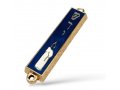 Small Mezuzah Case, Gold Metal with Blue Enamel  Candle and Shin