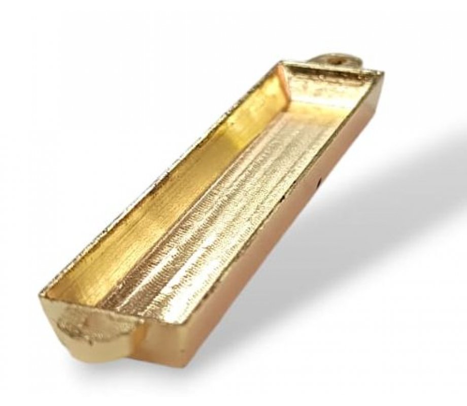 Small Mezuzah Case, Gold Metal with Blue Enamel – Candle and Shin