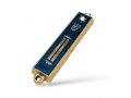 Small Mezuzah Case, Gold Metal with Blue Enamel  Torah Scroll and Shin