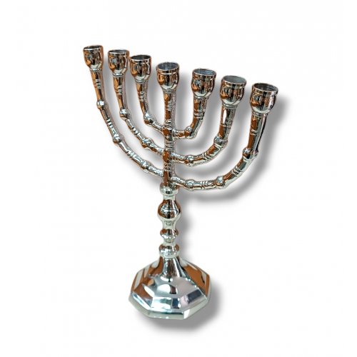 Small Nickel Seven Branch Menorah - 8 Inches