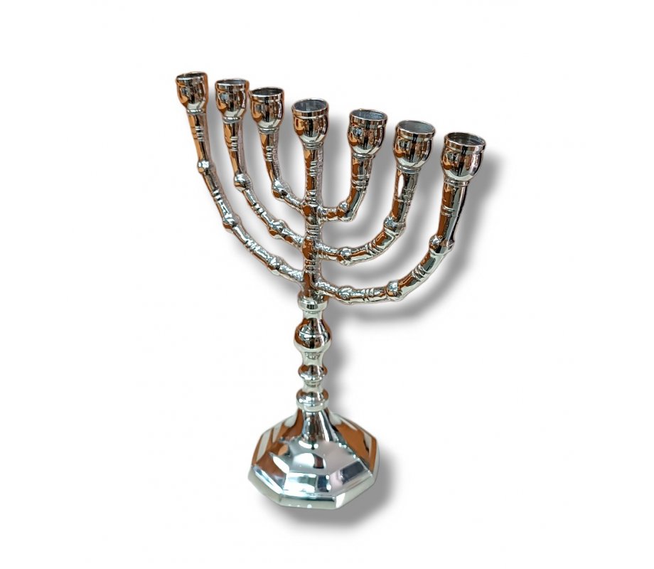 Small Nickel Seven Branch Menorah - 8 Inches