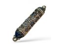 Small Pewter Mezuzah Case with Stones Enamel and Swirl Design - Choice of Colors