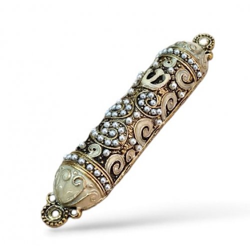 Small Pewter Mezuzah Case with Stones Enamel and Swirl Design - Choice of Colors