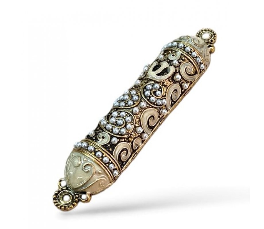 Small Pewter Mezuzah Case with Stones Enamel and Swirl Design - Choice of Colors