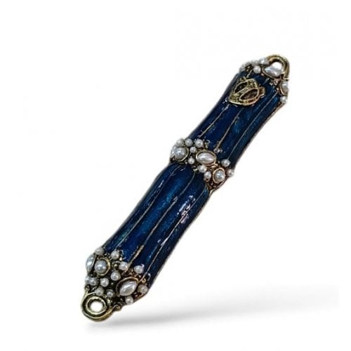 Small Pewter and Metal Mezuzah Case with Gleaming Stones, Enamel - Choice of Colors