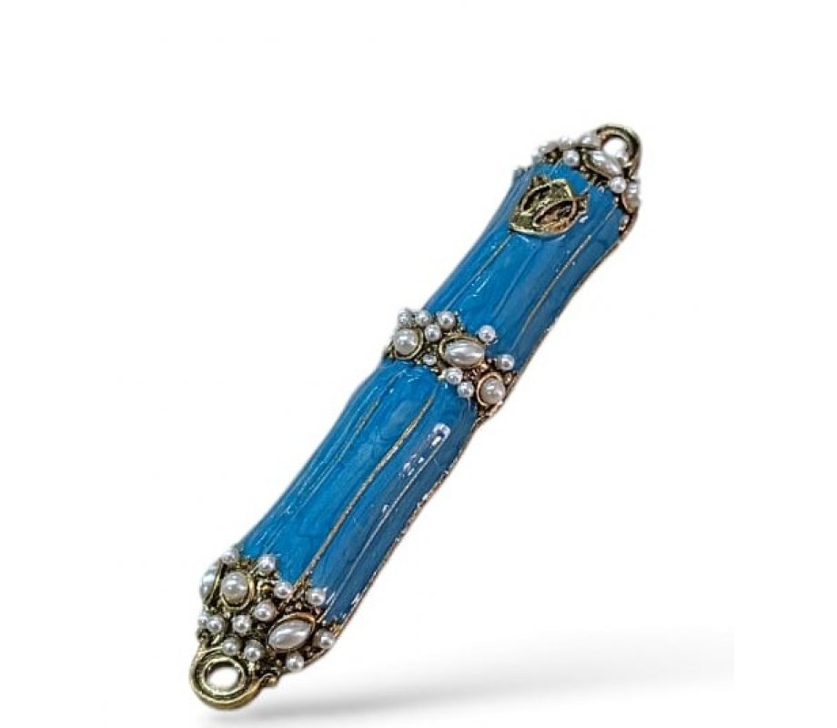 Small Pewter and Metal Mezuzah Case with Gleaming Stones, Enamel - Choice of Colors