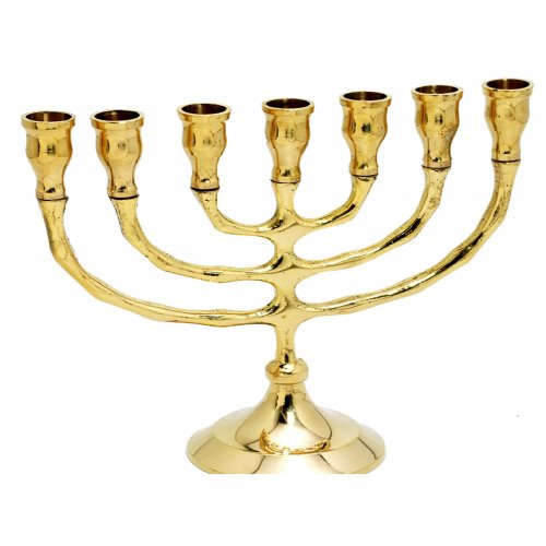 Small Seven Branch Menorah, Gleaming Gold Brass - 6