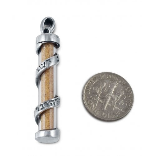 Spiral Sterling Silver Mezuzah Necklace with Shema Yisrael and Holy Land Sand