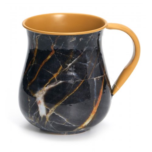 Stainless Steel Black and Gold Marble Design Wash Cup