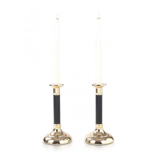 Stainless Steel Gold Candlesticks, Black Stem and Smooth Surface - Small