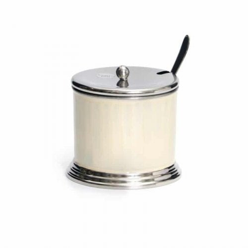 Stainless Steel Honey Dish with Lid and Spoon - Ivory and Silver