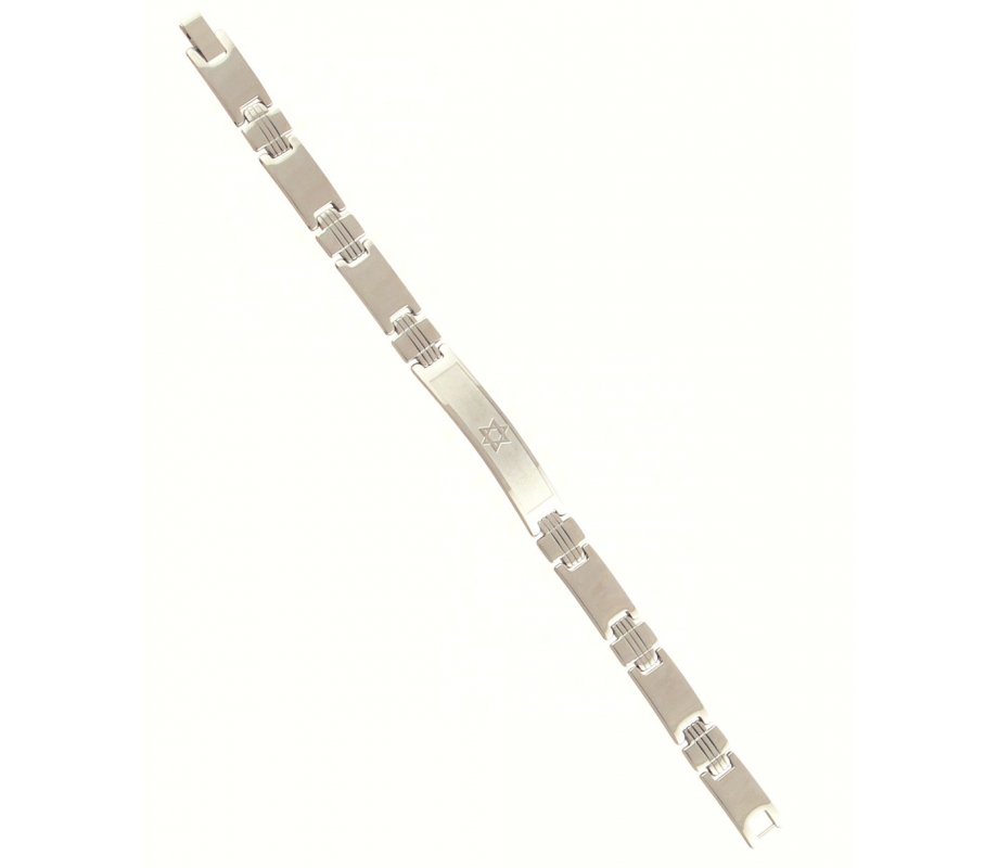 Stainless Steel Mans Bracelet, Double Link Box Chain - Star of David