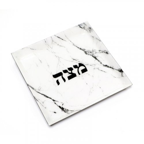 Stainless Steel Matzah Tray for Pesach - White-Gray Marble Design