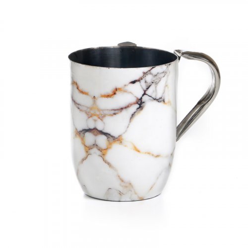 Stainless Steel Netilat Yadayim Wash Cup - Black and Brown Marble Streaks