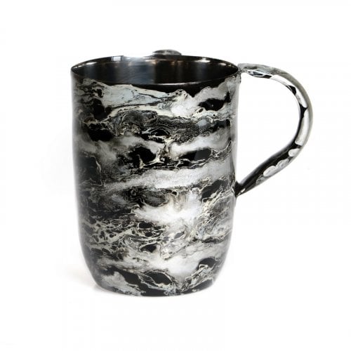 Stainless Steel Netilat Yadayim Wash Cup - Black and Silver Cloud Design