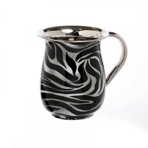 Stainless Steel Netilat Yadayim Wash Cup - Black and Silver Sweeping Streaks