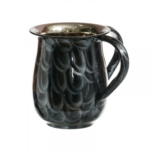Stainless Steel Netilat Yadayim Wash Cup – Black with Curving Gray Wave Design