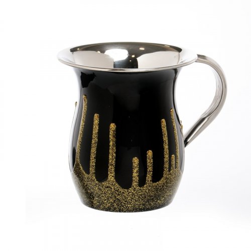 Stainless Steel Netilat Yadayim Wash Cup  Black with Frosted Gold Icicles