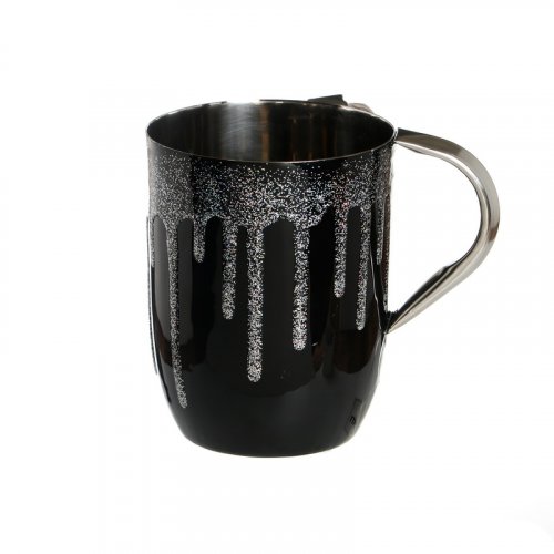 Stainless Steel Netilat Yadayim Wash Cup  Black with Frosted Silver Splash