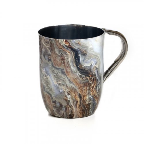 Stainless Steel Netilat Yadayim Wash Cup - Gold and Gray Marble Streaks