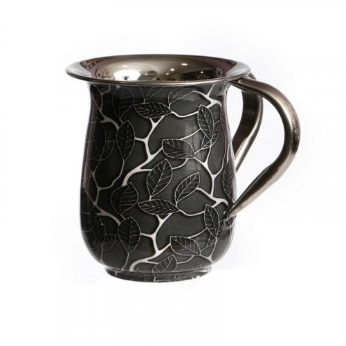 Stainless Steel Netilat Yadayim Wash Cup – Gray with Silver Leaf Design