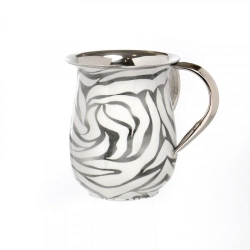 Stainless Steel Netilat Yadayim Wash Cup  White and Silver Sweeping Streaks