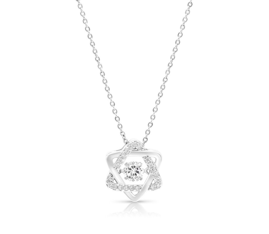 Stainless Steel Pendant Necklace with Decorative Star of David and Zircons