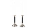 Stainless Steel Silver Candlesticks, Black Stem and Smooth Surface - Small