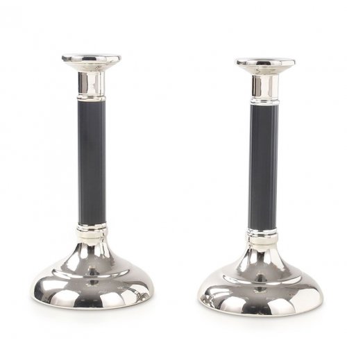 Stainless Steel Silver Candlesticks, Black Stem and Smooth Surface - Small