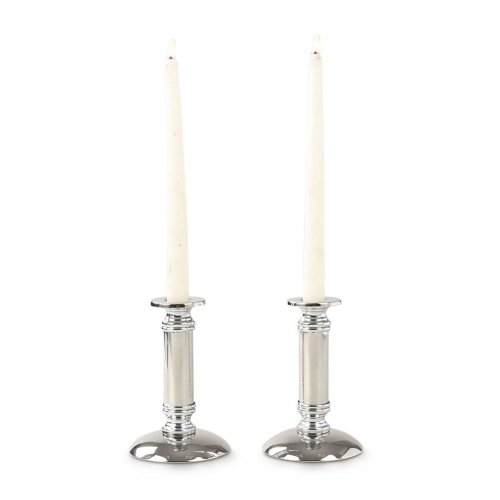 Stainless Steel Silver Candlesticks, Gleaming Smooth Surface - Small Height
