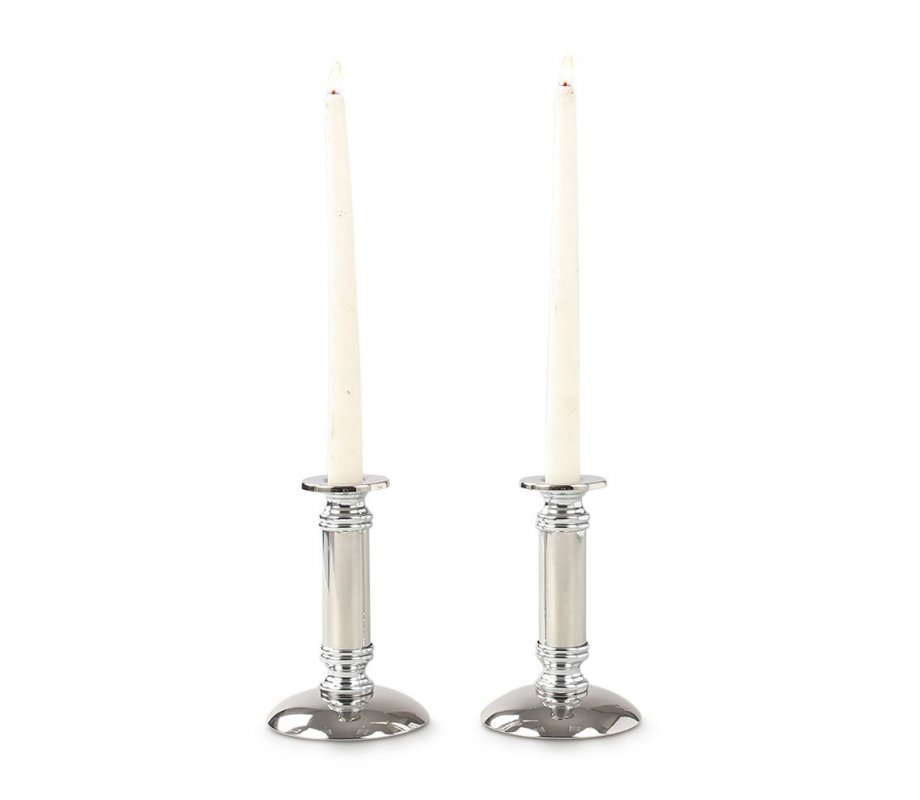 Stainless Steel Silver Candlesticks, Gleaming Smooth Surface - Small Height