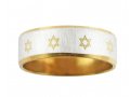 Stainless Steel Two Tone Ring with Small Gold Stars of David and Gold Rims