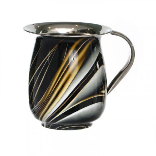 Stainless Steel Wash Cup – Gray Marble with Enamel Gold and White Strokes