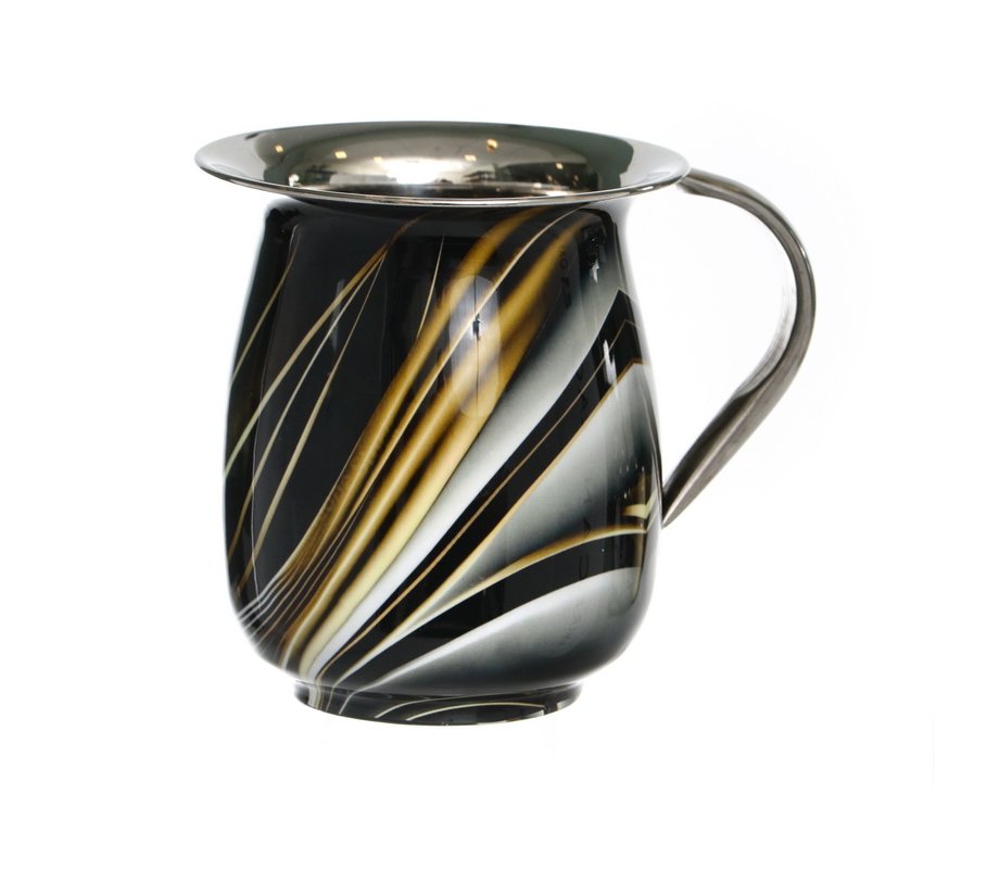 Stainless Steel Wash Cup – Gray Marble with Enamel Gold and White Strokes
