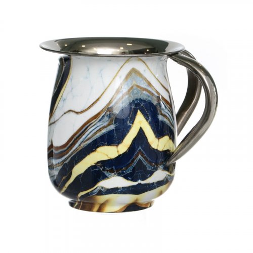 Stainless Steel Wash Cup, Blue Marble with White and Gold Enamel Streaks